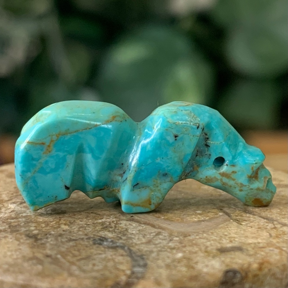 Zuni Turquoise Bear Fetish Bead Hand Carved Native American Animal Carving READ*